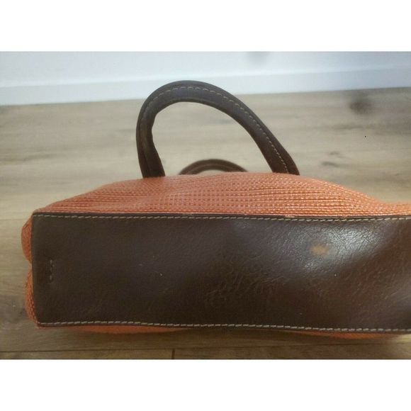 Fossil Tote Bag Salmon Fabric with Brown Leather Straps Small - Picture 5 of 8